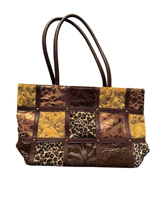 Bueno Womens Patchwork Animal Print Brown Shoulder Bag Faux Leather Pre-Owned - Picture 3 of 9